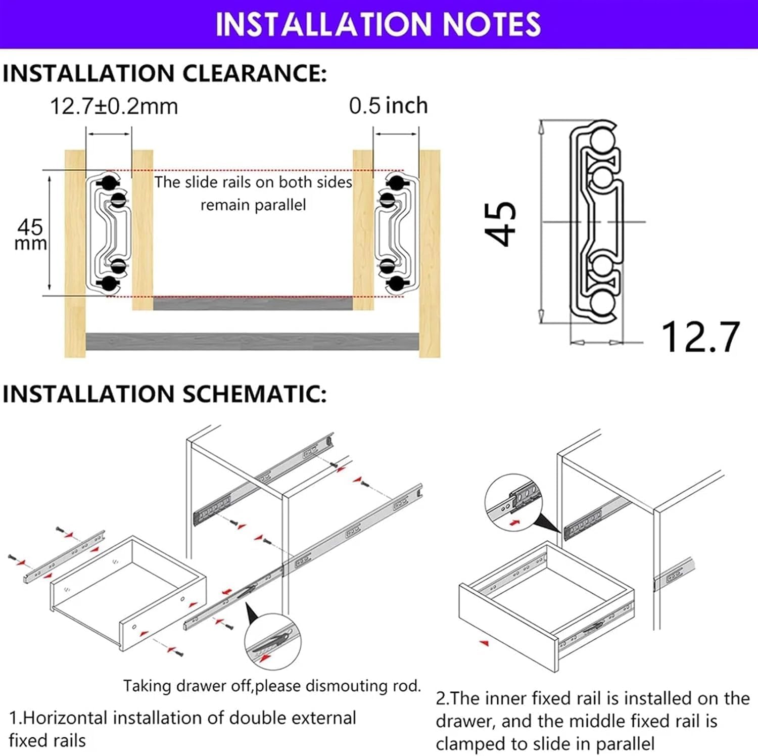 Drawer Runners Slides 2pcs 10 Inch Full Extension Ball Bearing Cabinet Track Guide(304 Stainless Steel)