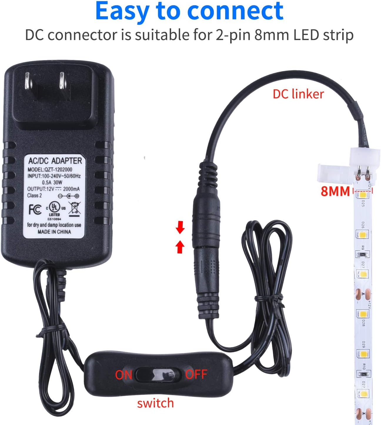 Hosyl 12V 2A Power Supply Adapter - UL Listed 120V To 12V Transformer With 5.5x2.1mm Plug