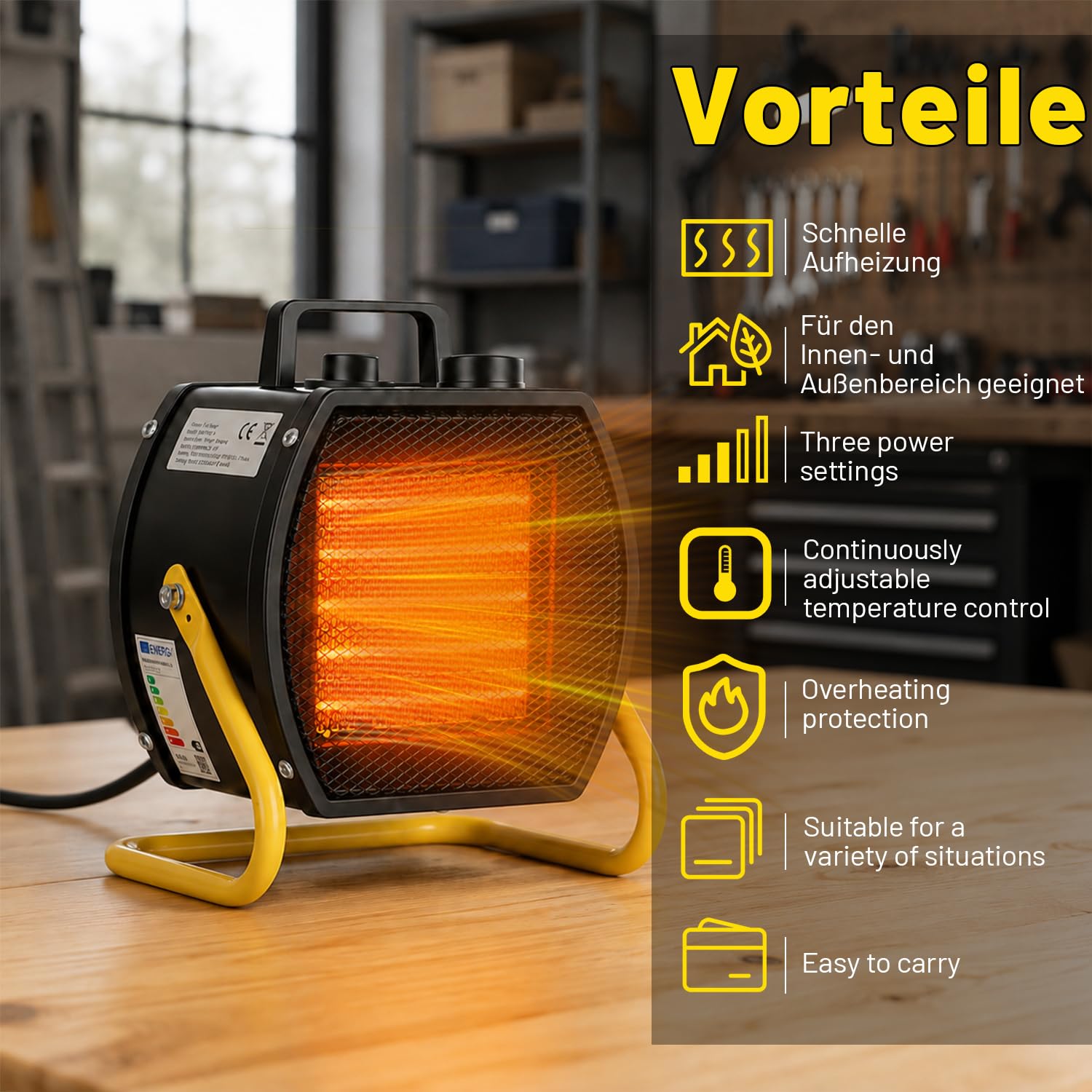 Calefactor de 2000 W PTC, calefactor de construcción con