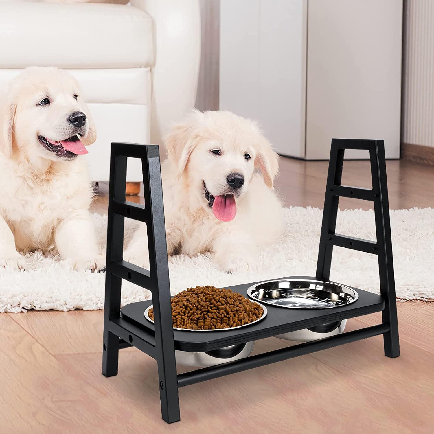 Juego de cuencos para perros con 2 cuencos de acero inoxidable para comida y bebida, cuenco antieslingas para perros sanos, estación de alimentación para perros medianos y grandes