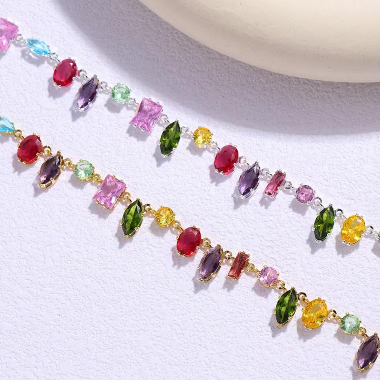 Colorful Rainbow Crystal Necklace, Multicolor CZ Chain Choker Dainty Cubic Zirconia Jewelry Sparkly Rhinestone CZ Necklace for Women
