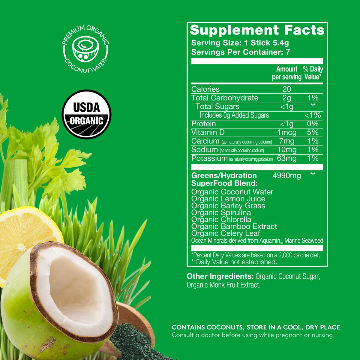 Sol-ti Organic Electrolyte Hydration, Chlorophyll Lemon SuperStix, 14ct — Amazon image 2