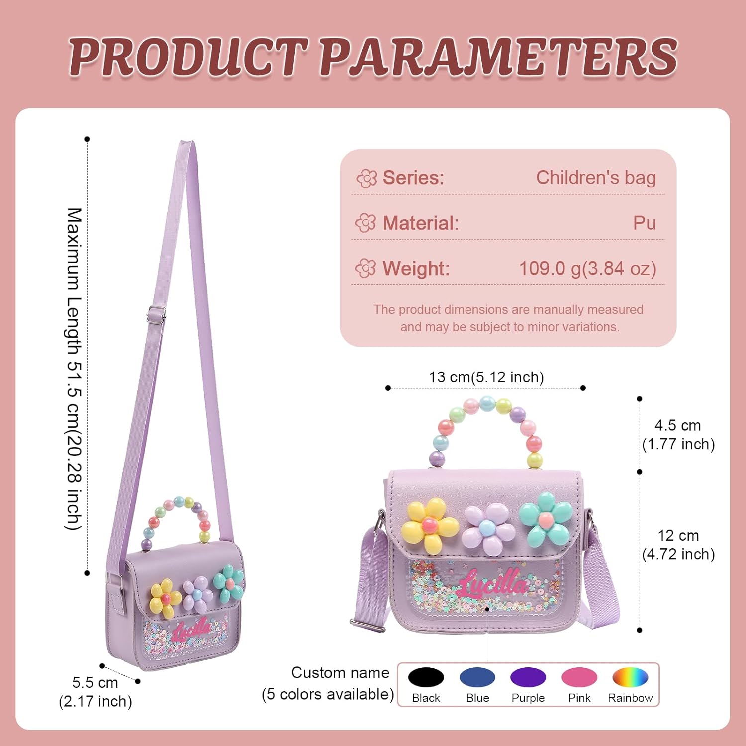 Custom Name Toddler Purse for Little Girl,Personalized Handbags & Shoulder Bags, Christmas Birthday Gift for Daughter Purple image 2 of 9 B0FGJFGN79