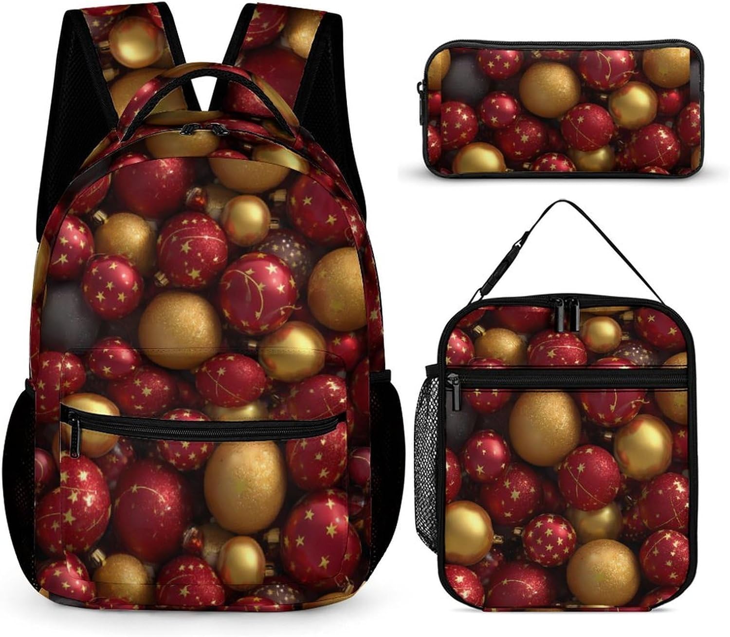 Christmas Ornaments Ball Funny Backpack Set with Lunch Bag And Pencil Cases