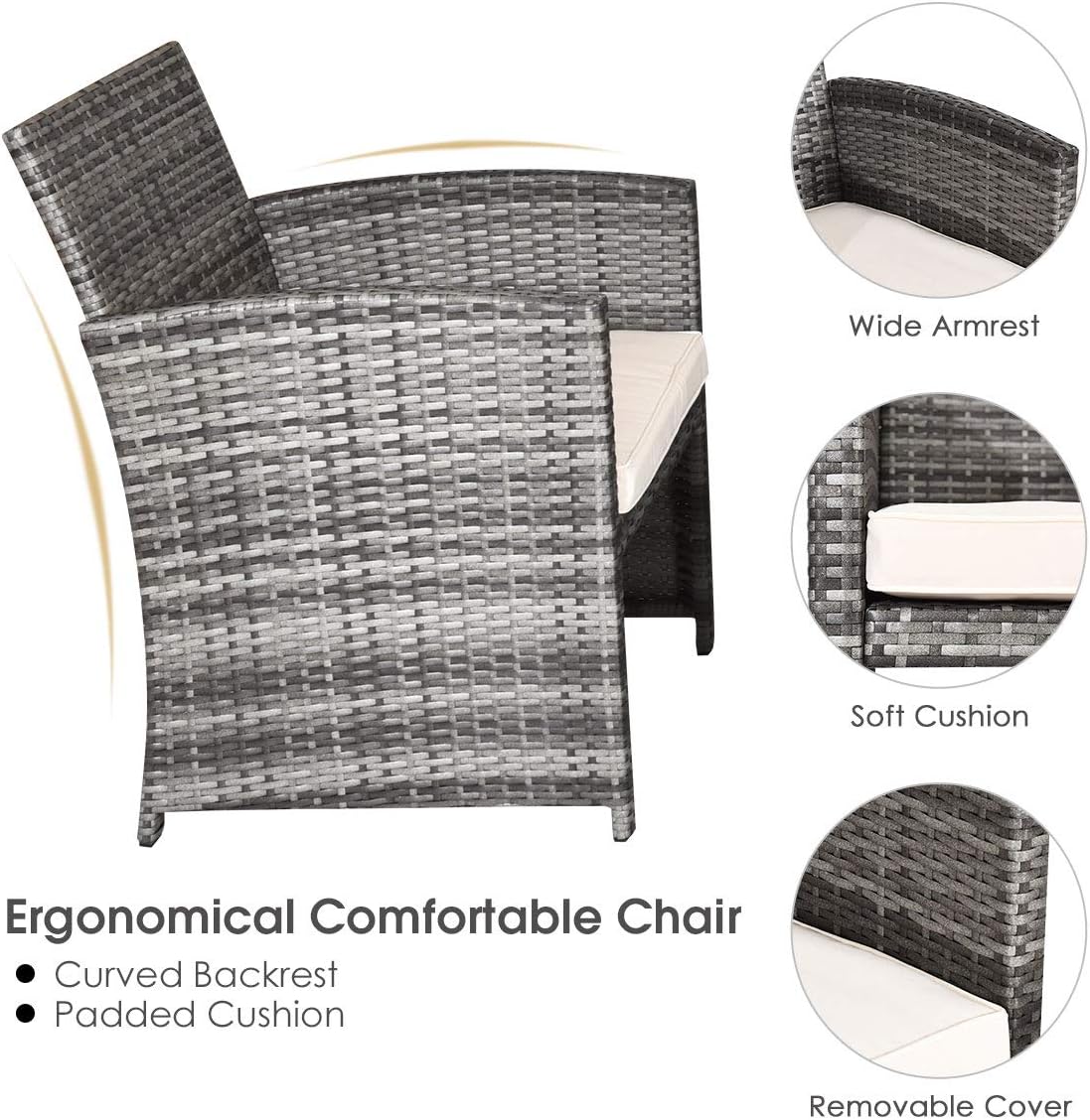 Tangkula 8-PCS Wicker Patio Conversation Set, Outdoor Rattan Sofas with Table Set, Patio Furniture Set with Soft Cushions & Tempered Glass Coffee Table for Poolside Courtyard Balcony