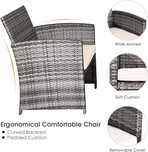 Miniatura 6 de Tangkula Juego de 4 piezas de mimbre para conversación de patio, sofás de ratán al aire libre con juego de mesa, juego de muebles de patio con