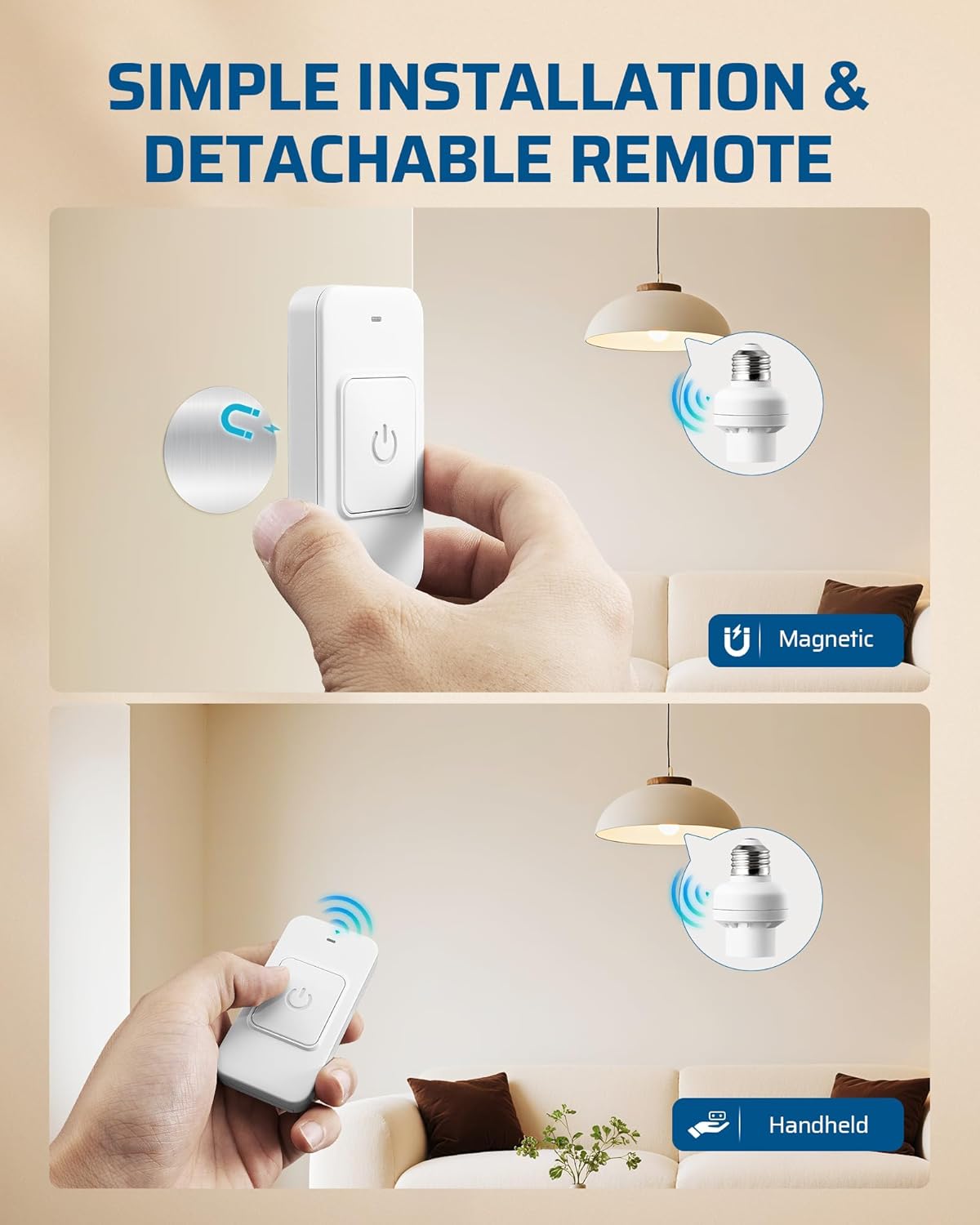 DEWENWILS Remote Control Light Socket, 100FT Remote Control Light Sockets, Wireless Light Socket for Pull Chain Light Fixture, E26 E27 Bulb Base, Magnetic Switch, No Wiring, ETL Listed