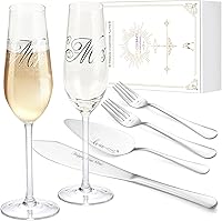 Vista 8 de Juego de cuchillos y servidores para tartas de boda, copas de flauta de champán con corte de pastel para copas de boda para novia y novio
