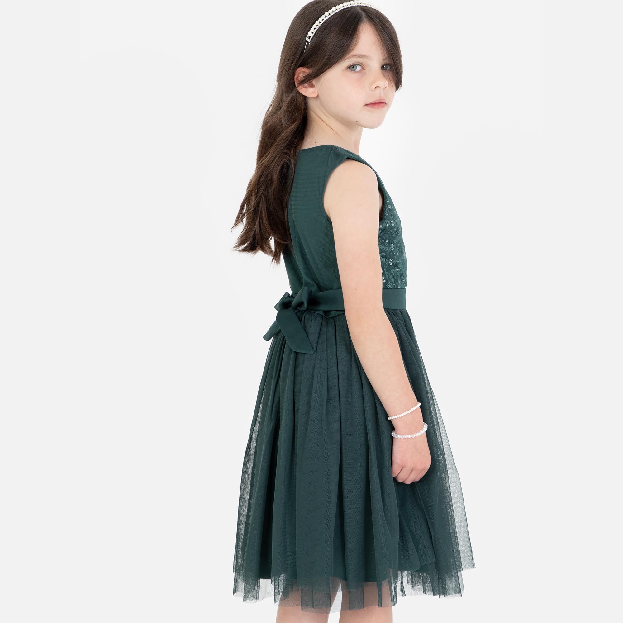 Maya Deluxe Mädchen Midi Dress for Girls Sequins Embellished Party Tutu Bridesmaids Wedding with Belt Bow Kleid