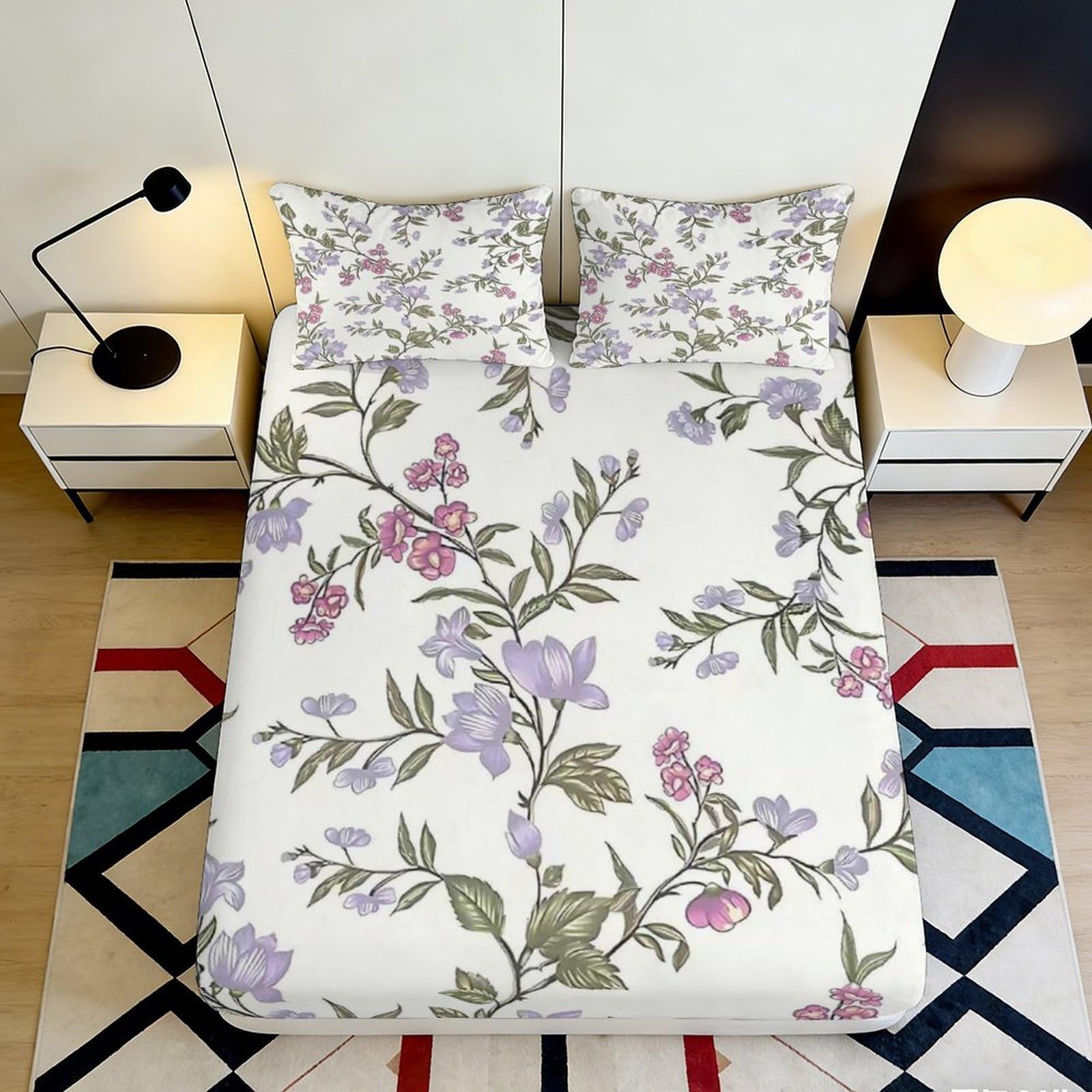 Pnayamiorkfel Style-8 3D Printed Floral Botanical Fitted Sheet Microfiber Soft Breathable Pastel Blossom Mattress Cover For Bedroom Guest Room Decor 90X200x25cm