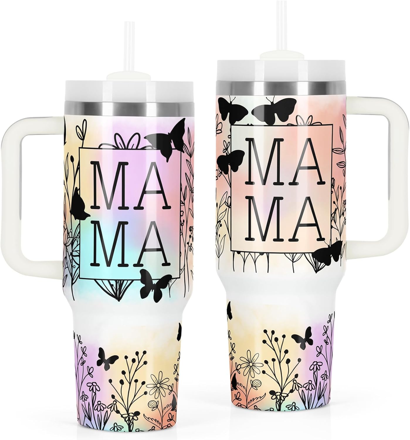 40 Oz Stainless Steel Mama Tumbler with Handle, Insulated Double Wall Vacuum for Cold & Heat Preservation, Great Mother's Day Gift