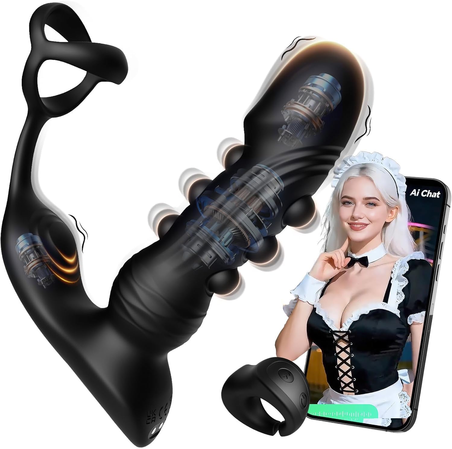 Prostate Massager Anal Plug Prostate Toy Mens Sex Toys, APP Remote Control Anal Vibrator Dildo Male Sex Toy Cock Ring, 9 Modes Sixfold Tapping & Dual Vibrating Anal Sex Toys for Men Women Couples