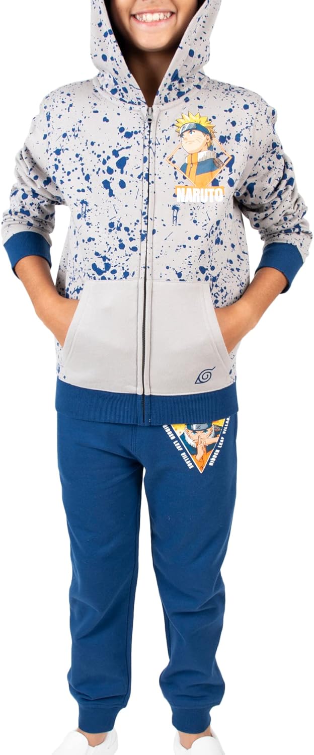 Bioworld Naruto Classic Youth Boys Gray Zip Hoodie and Navy Jogger Pants