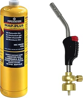 Blow Torch and 1x Mapp Gas Bottle | Gas Torch with Map Plus Pro Gas Canister for Plumbing Soldering Brazing Searing Thawing Heat Treatment | Quick Fire Trigger Ignition Gas Blowtorch with Gas Cylinder