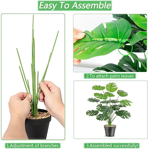 Miniatura 3 de SOMYTING Juego de 2 plantas artificiales para piso, palmeras tropicales grandes, plantas altas Monstera en maceta, plantas artificiales para