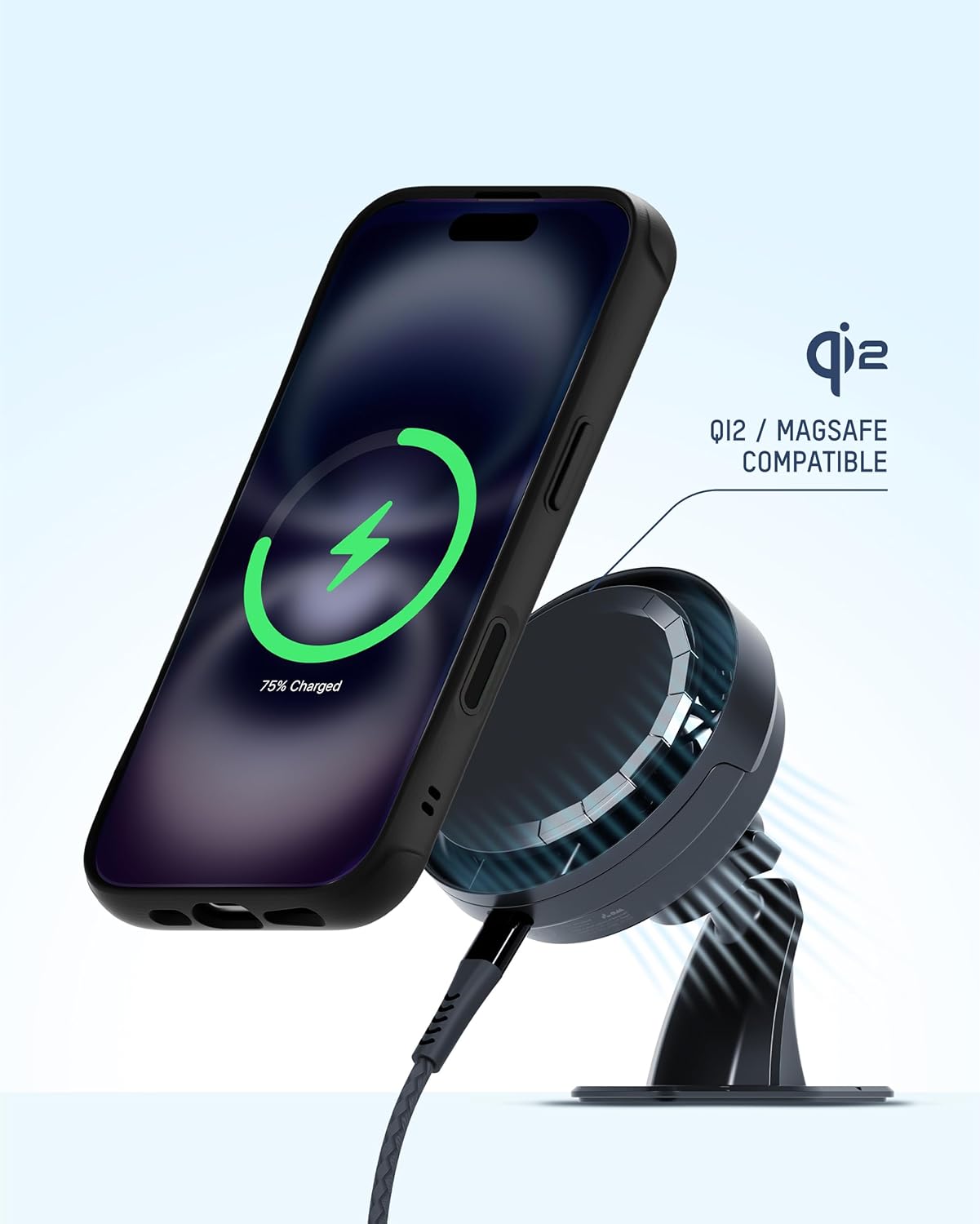 Mous 15W Qi2 Wireless Charging Dashboard Mount, Designed for MagSafe Car Phone Holder- Fast Cooling Magnetic Car Mount Charger Compatible with iPhone 16/15/14/13, Pixel 10 and S25 - Adhesive