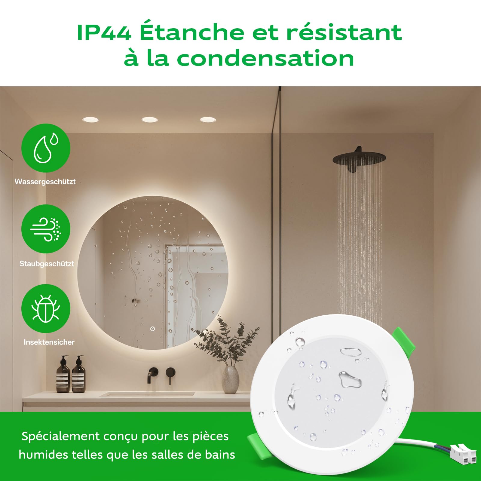 Spot LED Encastrable 5W Dimmable Lot de 20, 3 Températures 2700K/4000K/6000K, Spot Salle de Bain IP44, Trou 68–75mm, Spots de Plafond LED pour Rénovation Maison Cuisine Salon Chambre