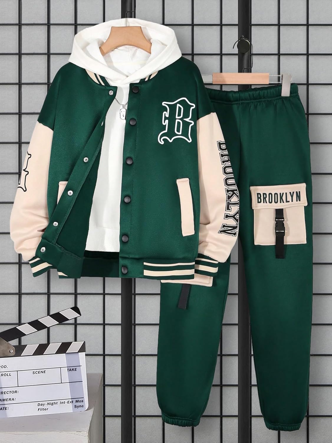Boys Sweatsuit Outfits 2 Pieces Letter Graphic Bomber Varsity Jacket and Jogger Sweatpants Tracksuit Set for 7-14Y - Image 3