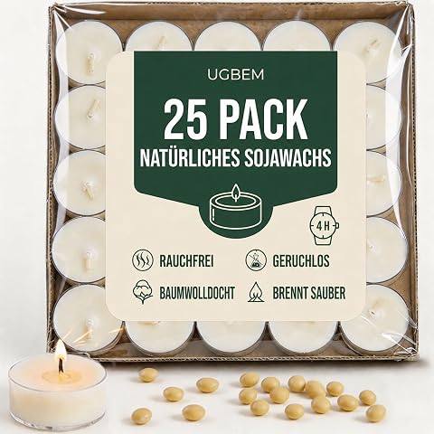 25 unidades de velas naturales y sin olor de 100% cera de soja, 4 horas de combustión, sin parafina, no tóxicas, veganas, en taza transparente