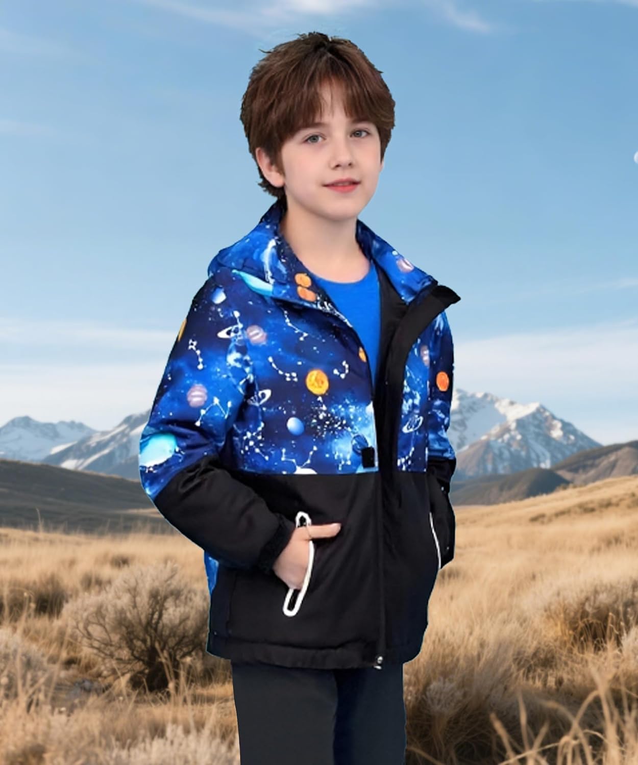M2C Boys Girls Hooded Color Block Waterproof Fleece Lined Windbreaker Jacket
