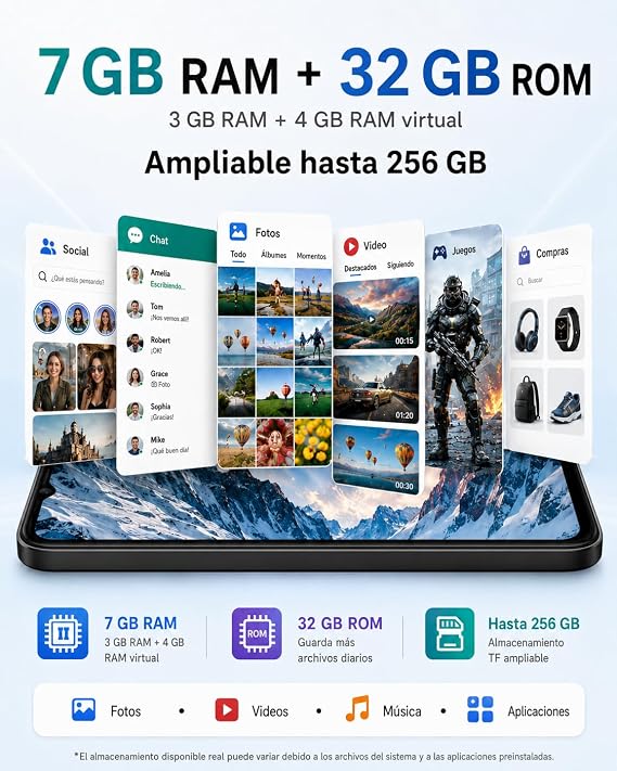 invens Note TK01 Teléfono Móvil Libre, 6.52'' HD+, 7GB+32GB, Cámara 16MP [Clase de eficiencia energética B]