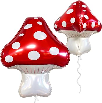 2 Pack 4D Mushroom Foil Balloon for Alice in Wonderland Party Balloon decor Forest Plant Theme Fairy Birthday Party Wonderland Easter Party Supplies Spring Holiday Tea Time Helium Ready Decor