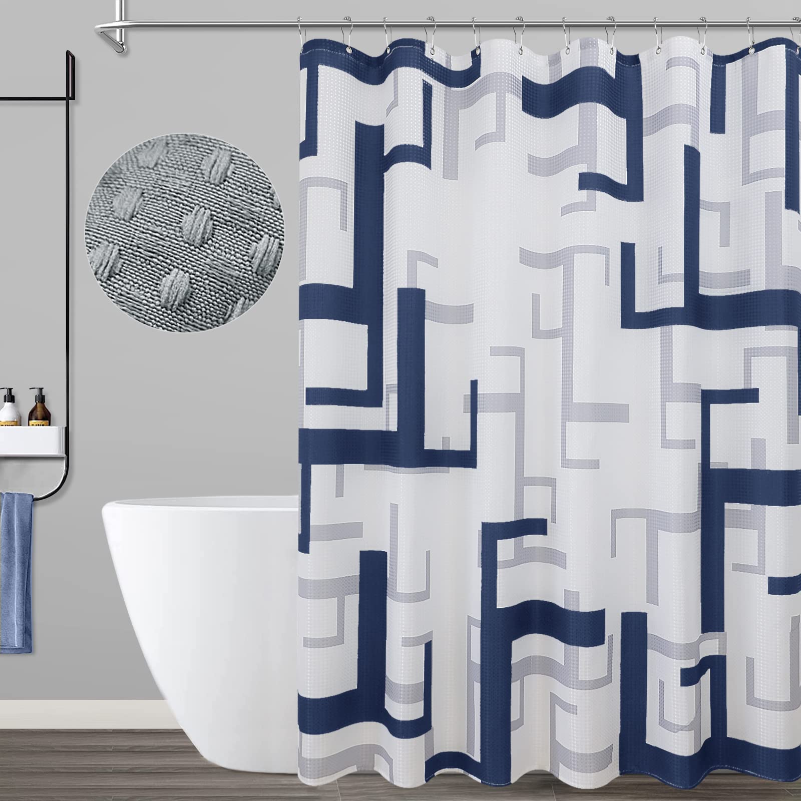 Naturoom 78 inch Shower Curtains Blue and Grey,Long Bath Curtains for Bathroom Washable Curtain for Men Bathroom Shower Curtain Set,72 x 78 inch