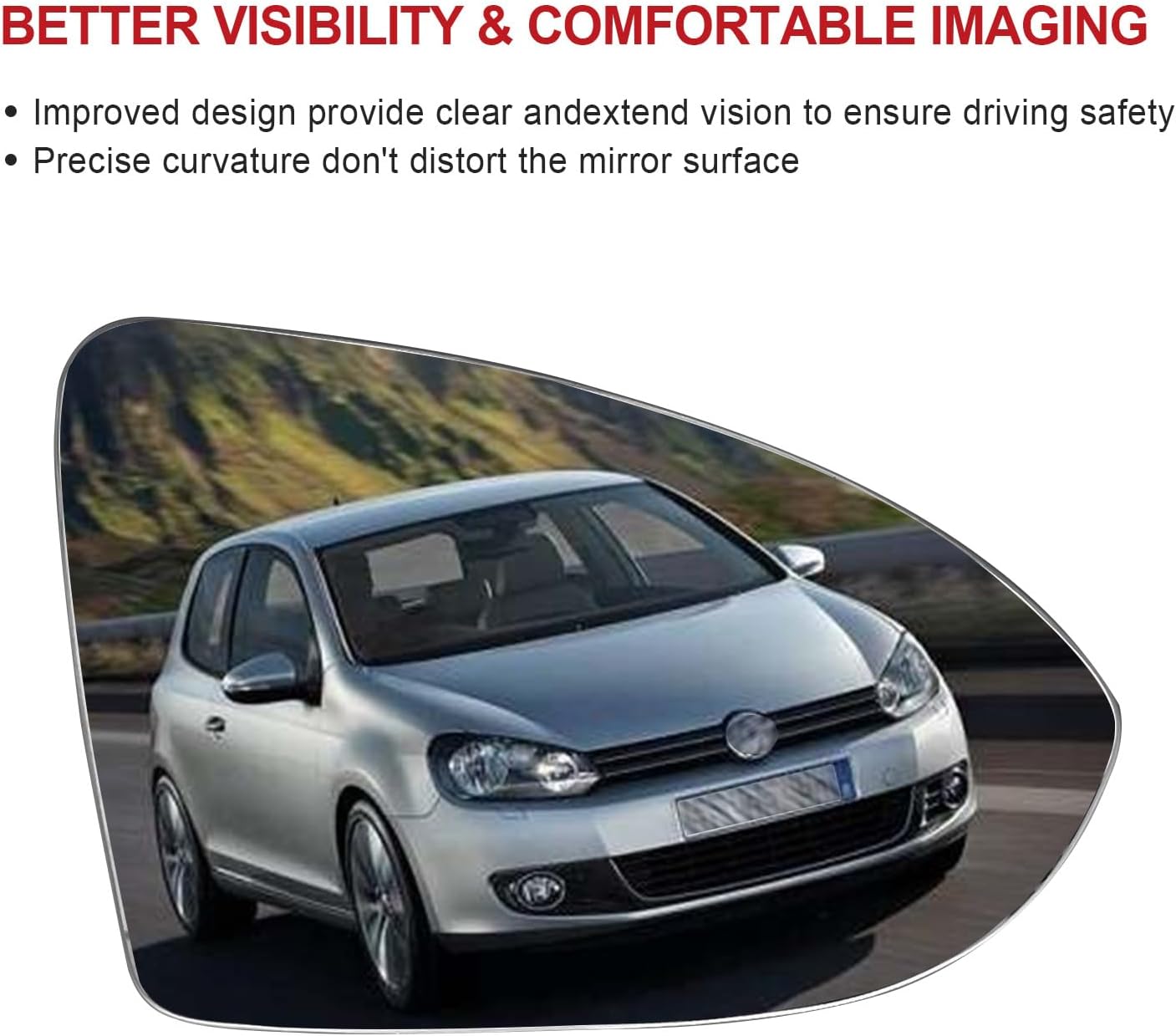 For Volkswagen VW Golf MK7 Heated Mirror - Passenger Side, Compatible with Golf, GTI, R, SportWagen, Alltrack, Jetta - Includes Backing Plate and Rear Holder