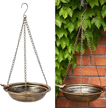 Metal Hanging Bird Baths for Outdoors,Outdoor Hanging Bird Feeder | Backyard, Patio Garden Yard Decoration (Gold)