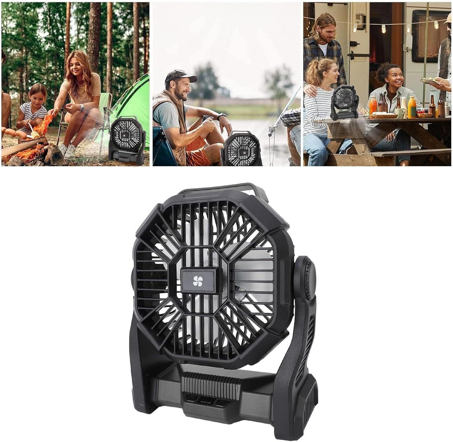 Outdoor Camping Fan USB Rechargeable 10400mAh Battery with LED Lantern, Portable Tent Fan - Brushless Motor, Adjustable Airflow, Ideal for Hiking and Camping (Black)