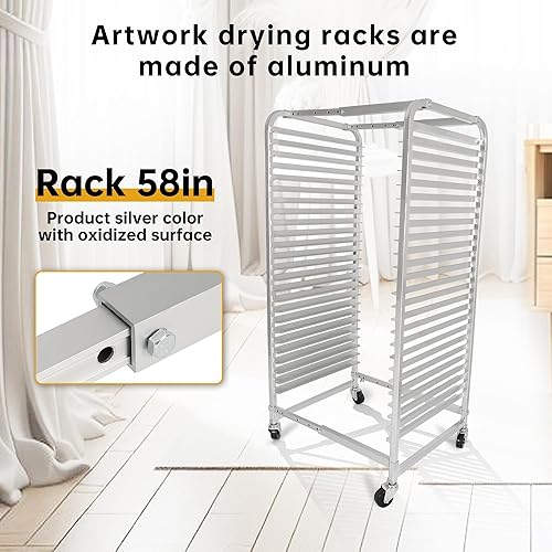 Miniatura 2 de Kojem Estante de secado de arte ajustable, estante de pintura móvil con 4 ruedas, ideal para escuela y estudio de arte