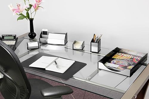 Miniatura 6 de Kantek Bandeja de letras de aluminio acrílico negro y plateado, organizador de escritorio apilable, 10..25 x 13.25 x 2.25 pulgadas, resistente,