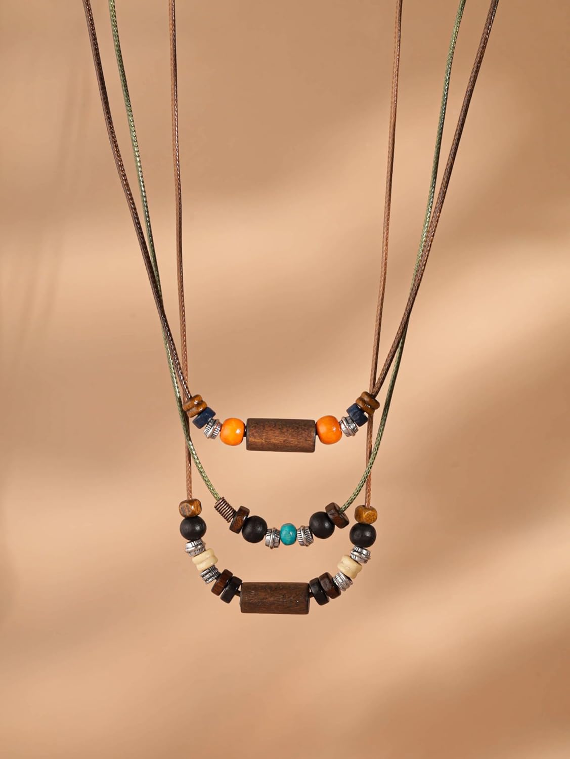 MINACHI Layered Boho Wood Bead Choker Necklace, Hollow Flower Charm, Personality Jewelry for Men and Women - Image 5