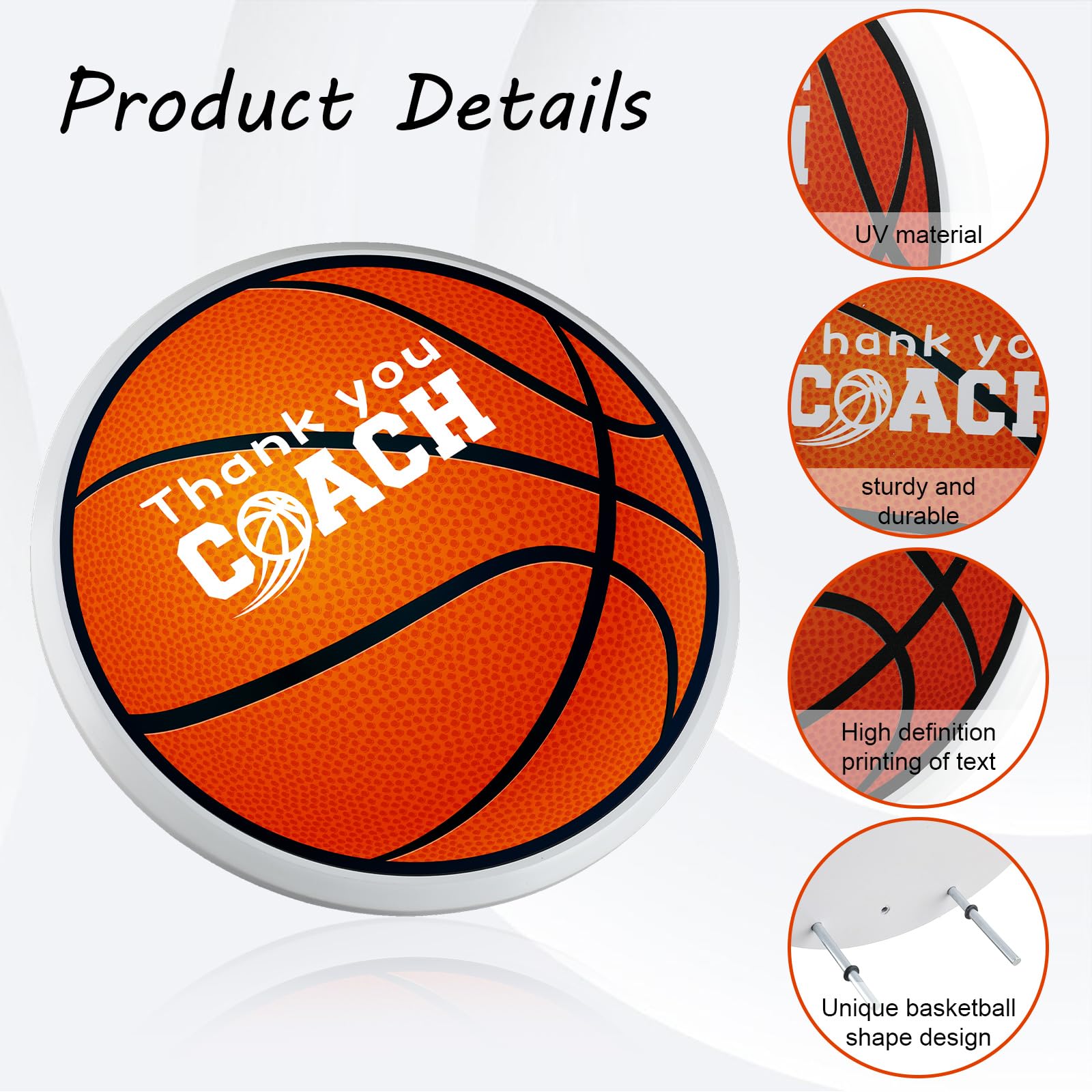 24 cm rundes orangefarbenes Basketball-Schild mit Aufschrift "Thanks Coach", signierbar, für Trainer, Ornament, Teamspieler-Zubehör, Unterschriften, Schild-Zubehör
