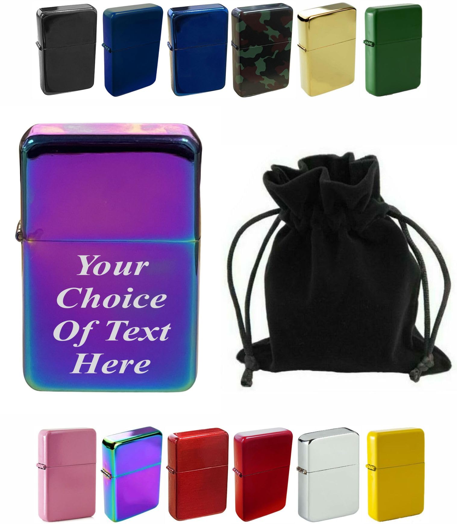 Larryroo Rainbow Personalised Engraved Lighter For Birthday, Fathers Day, Anniversary, Choice Of Colours - With Luxury Gift Pouch Packaging (Rainbow)