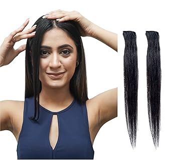 Majik 1 Clips Seamless Human Hair Side Cover Up Extension (20 Inch, Black) Set of 2 Pcs