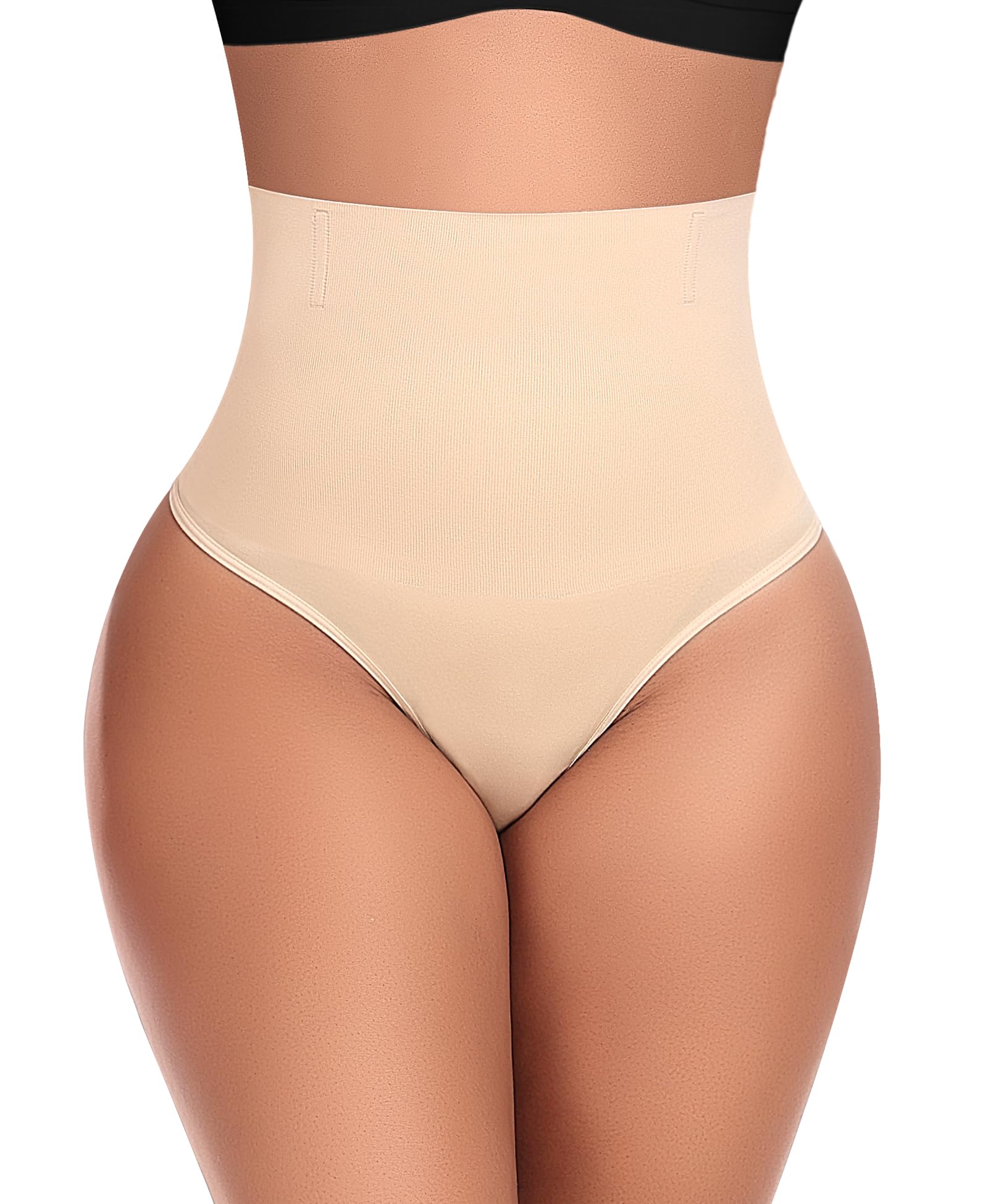 Womens Thong Shapewear Mid to High Waisted Shaper Thong WN0017(09# Beige,Large)