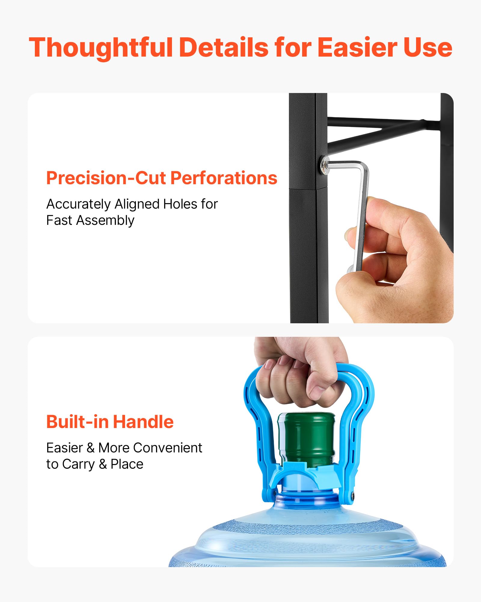 VEVOR Estante para Garrafas de Agua, Soporte para Botellas Grandes de Agua, Estantería para 4 Botellones con Estante de Exhibición y Cajón, Organizador de Almacenamiento para Oficina Comedor Salón