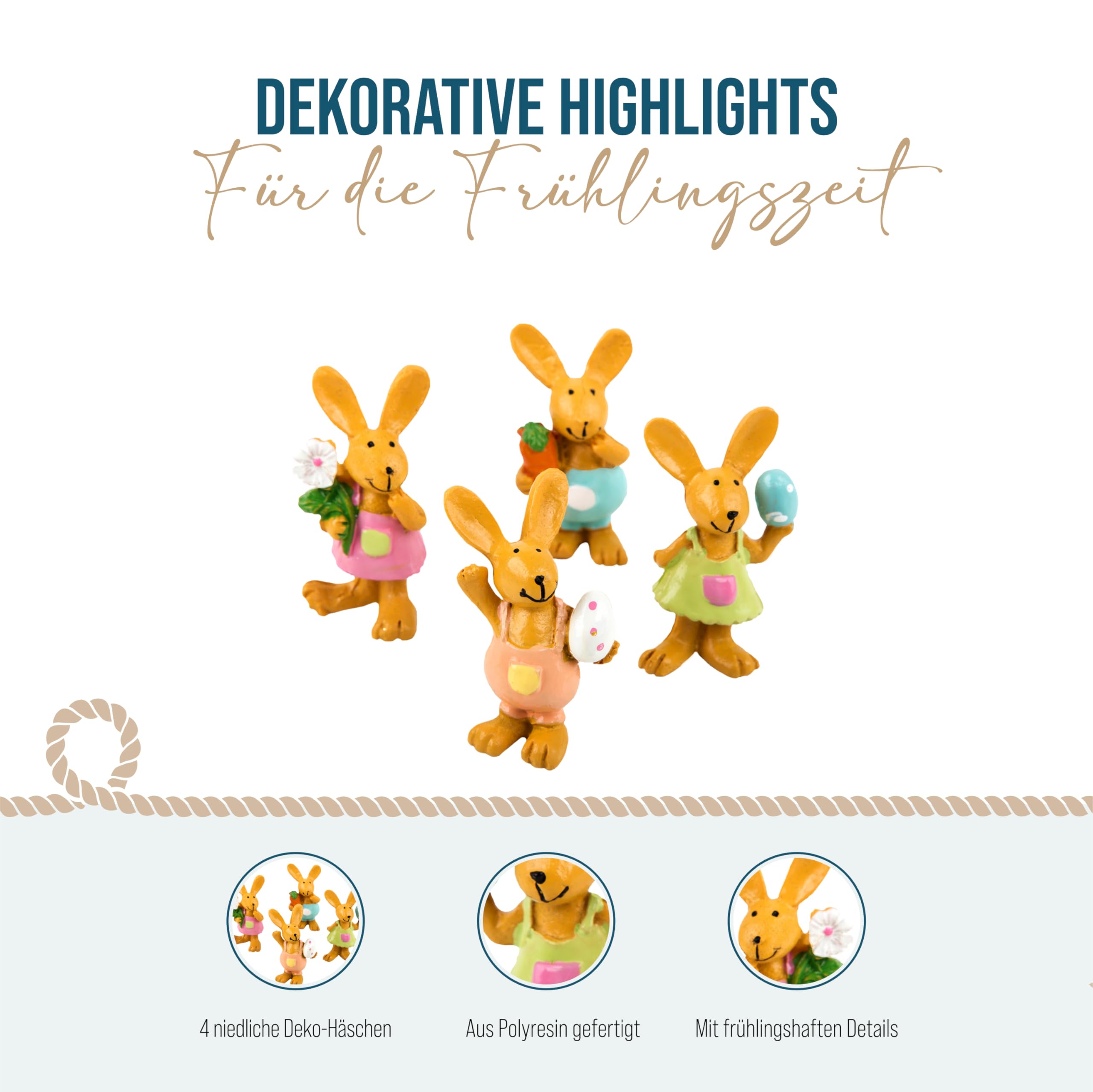 Logbuch-Verlag Lot De 4 Mini Figurines De Lapins De Pâques - Blanc Et