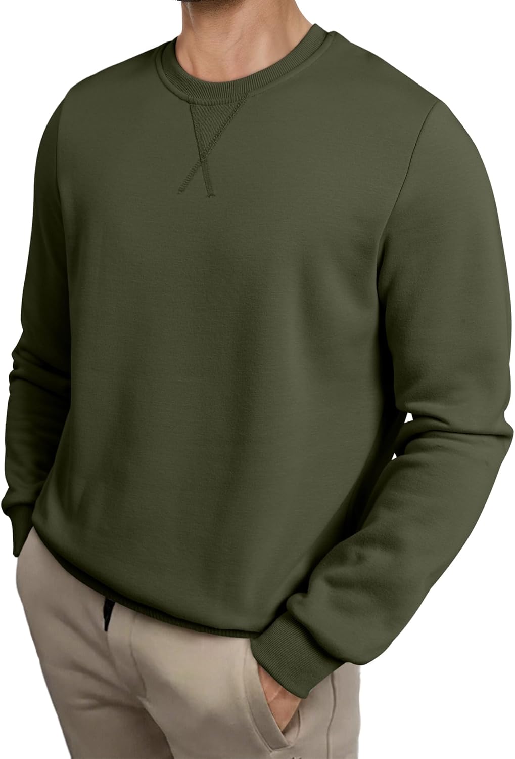 JMIERR Mens Cotton Sherpa Lined Sweatshirts Casual Fleece Long Sleeve Crewneck Fall Winter Pullover Shirts - Image 4