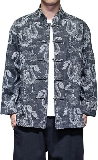 Tang Costume Denim Jacket Man Hanfu Coat Tradition Chinese Style Jacket Button Down Top