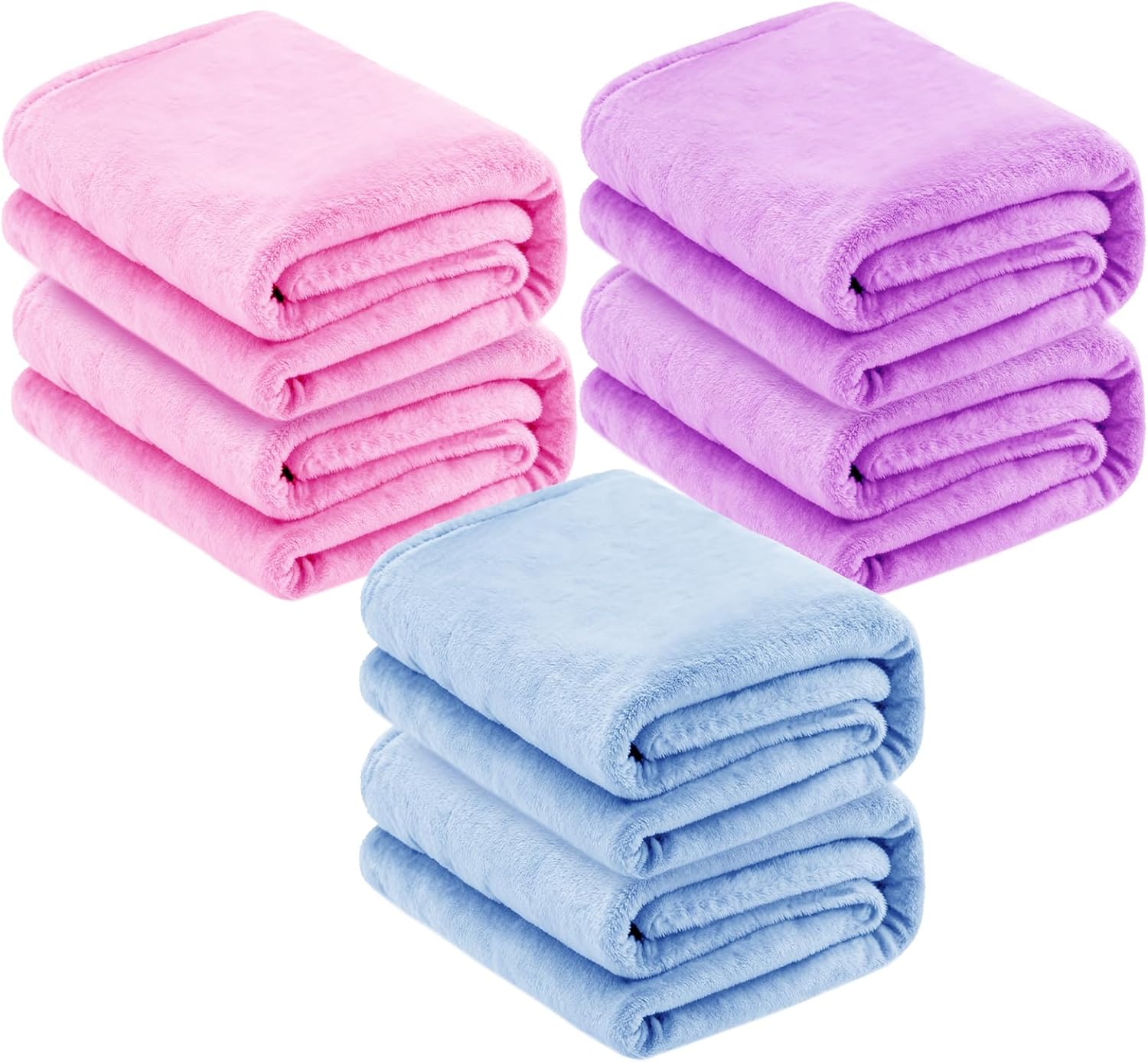 6 Pcs Fleece Sleepover Blankets for Girls Fleece Soft Blankets Fluffy Throw Blanket for Spa Slumber Movie Night Wedding Party, Pink, Purple, Blue, 40"x60"