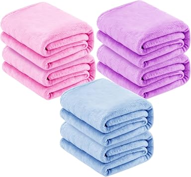 6Pcs Sleepover Blankets for Girls Fleece Throw Blanket 40"x60" | Soft Fluffy Blankets for Spa Slumber Movie Night Wedding Party, Pink, Purple, Blue