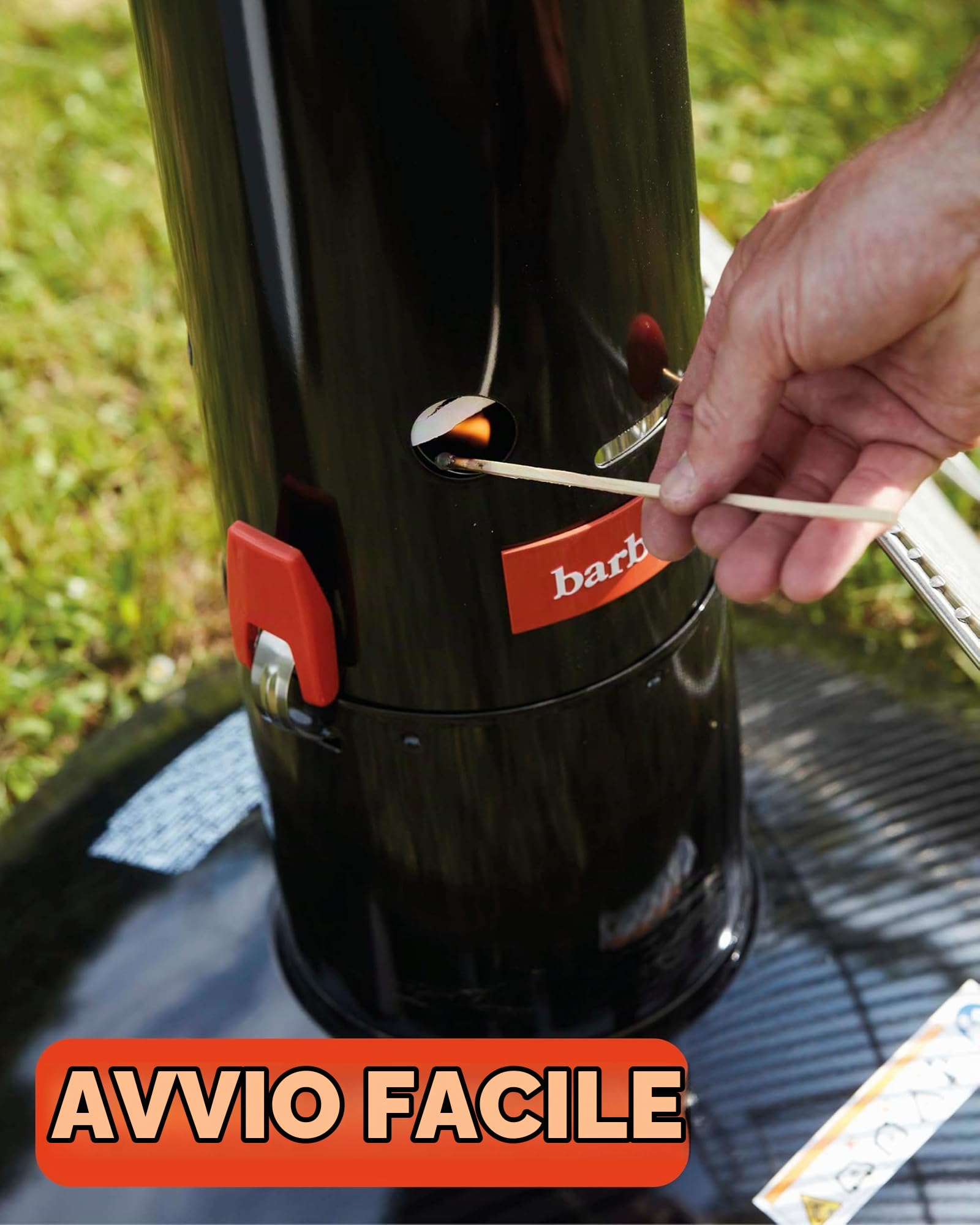Barbecook Loewy 45 Barbecue a carbone con protezione antivento, barbecue rotondo con QuickStart e QuickStop, regolabile in 3 posizioni, nero, griglia di Ø 43 cm