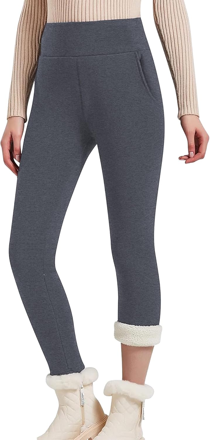 Hixiaohe Women's Casual Sherpa Fleece Lined Warm Leggings Thicken Heavy Jogger Pants