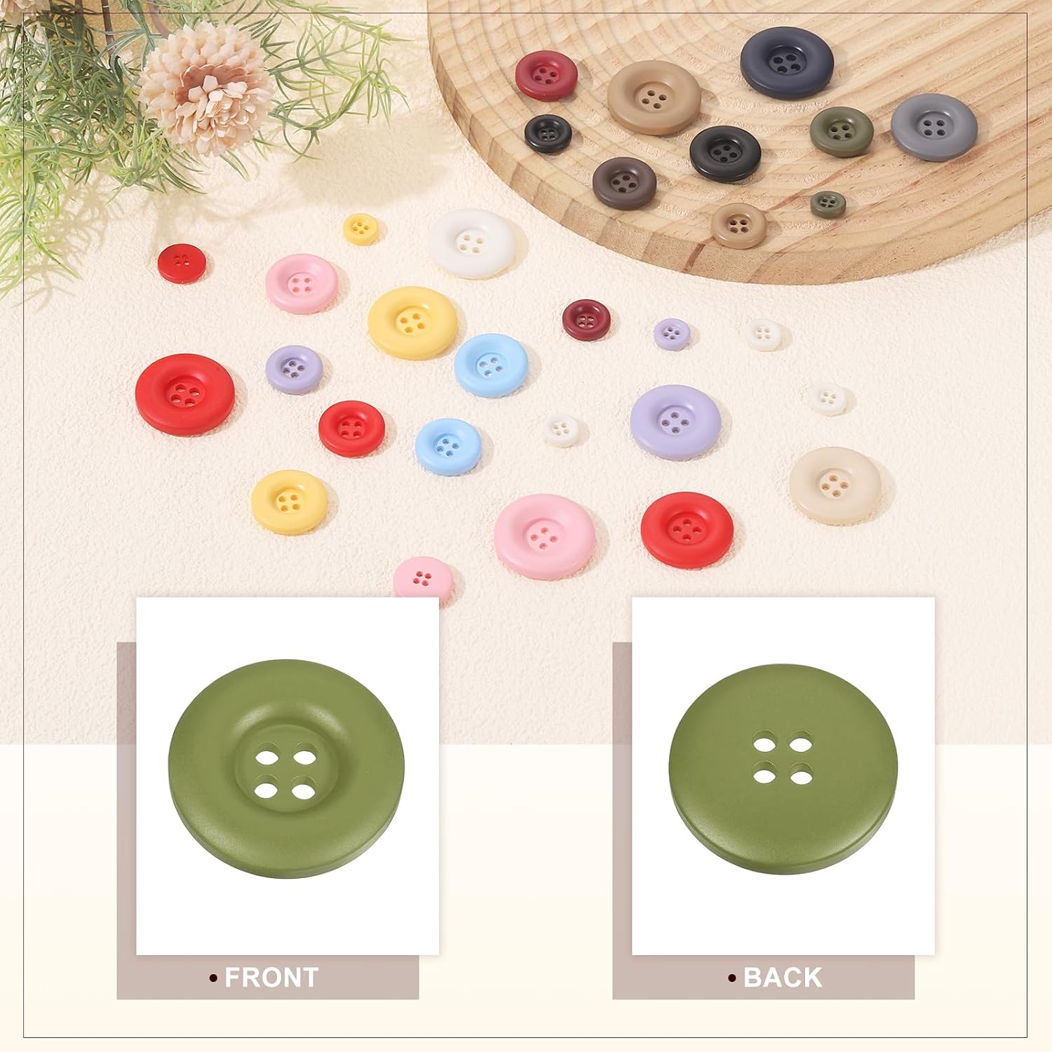 HARFINGTON 50pcs Sewing Button 23mm (7/8 Inch) 4 Holes Resin Thickened Round Crafting Replacement Buttons for Clothing DIY Crafts Decoration, Green image 5