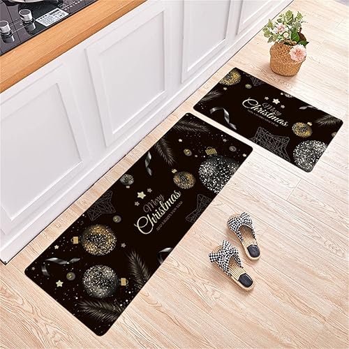 Miniatura 5 de Juego de 2 tapetes de puerta exterior para puerta delantera, tapete de Navidad, antideslizante, tapete de cocina, tapete de corredor, tapete de