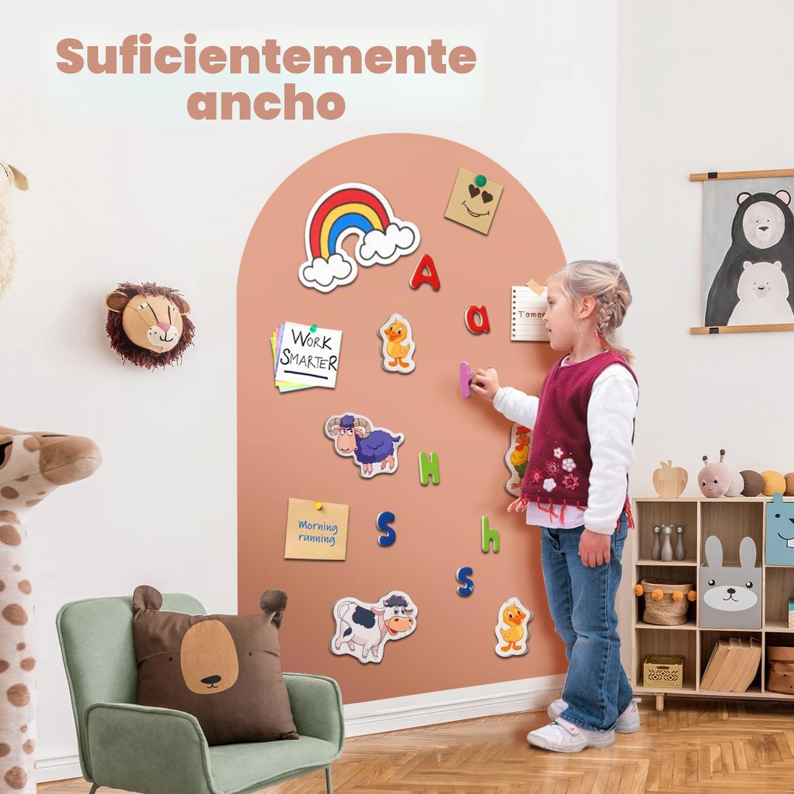 Pizarra Magnética Infantil Pared 100×80 cm, Adhesiva Lamina Imantada Arco, 3 Tizas sin Polvo, 1 Toallita, Ideal para Niños, Escuelas y Oficinas (Leche con Té)