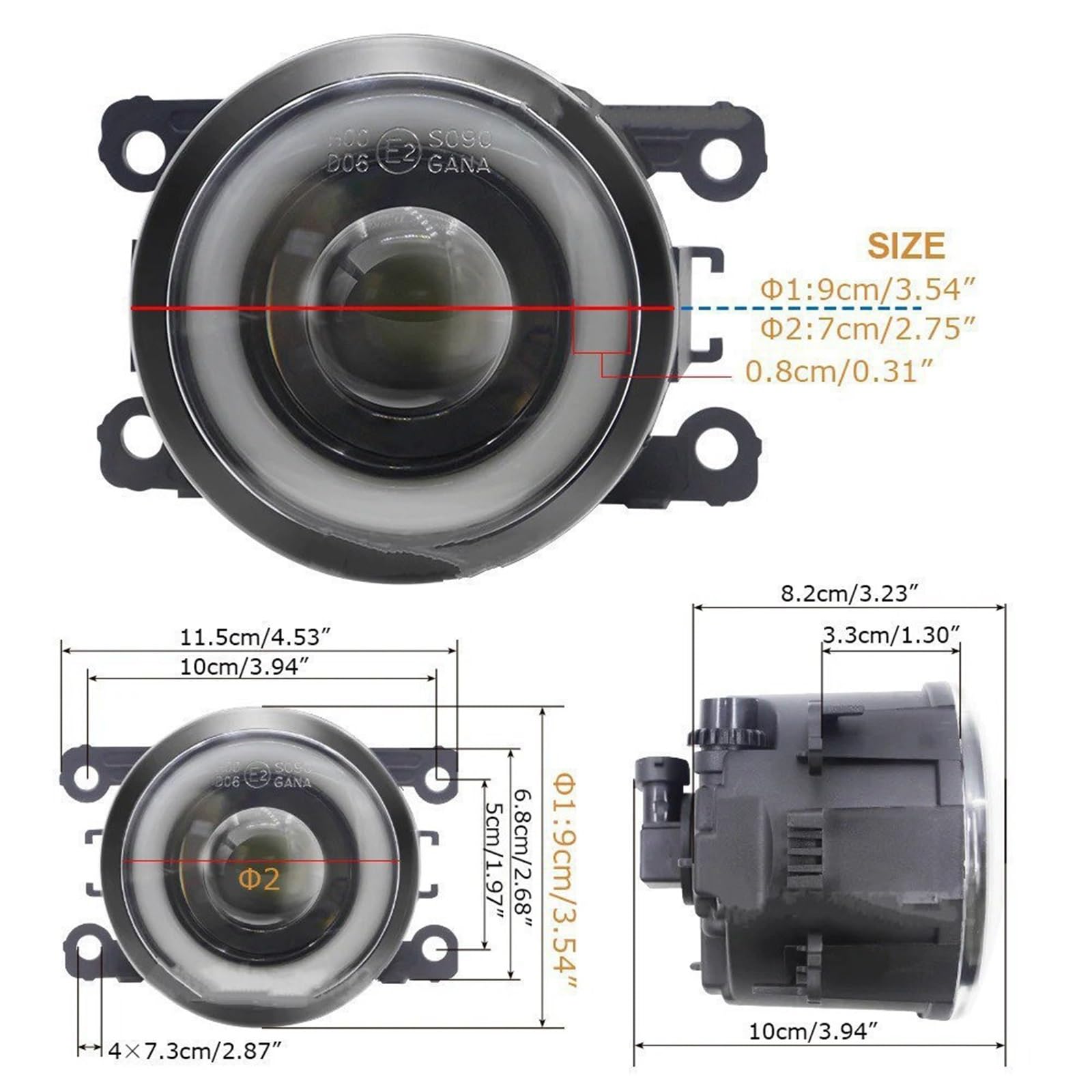 Faros Antiniebla Para Fiat Para Ducato 250 290 06-2023 2X30W H11 Luz Antiniebla Con Ojo Ángel DRL Lámpara LED Coche Circulación Diurna 3000LM Antiniebla Delantero(White)