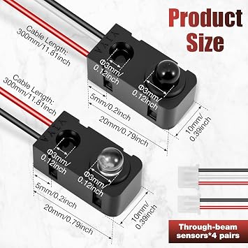 4 Sets IR Break Beam Sensor 5MM LEDs Counting Module Split Through-Beam Photoelectric Switch for DIY Electronic Automation Project Industrial Control